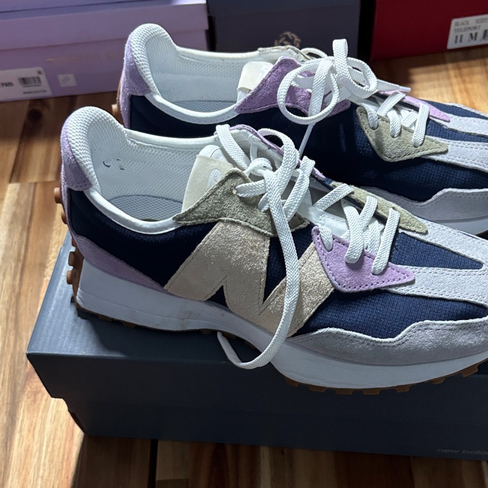 New Balance Women's Sneakers in Navy, Purple, and Cream